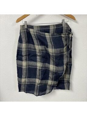 Linen Plaid Skirt with Wrap Front